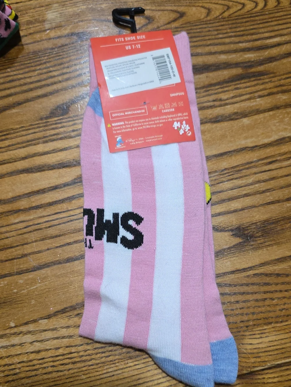 Pink & White Striped Crew Socks with Character Graphic